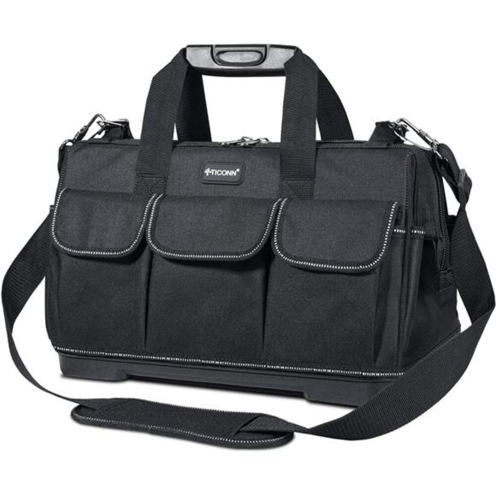 Tool Bag with Multi-Pockets Wide Mouth Tool Tote with Safety Reflective Straps